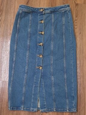 Anthropologie Blue Button-Front Denim Pencil Skirt